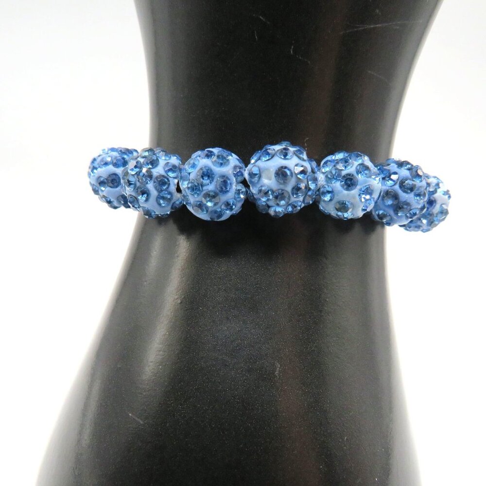 Beaded Bracelet‎ Blue Rhinestone Encrusted Black Beads Adjustable Slide